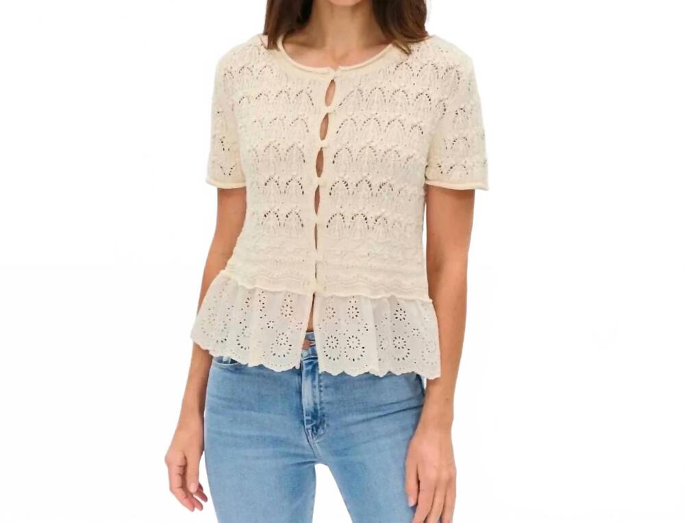 NEW SIX/FIFTY margot mixed media peplum top in cream